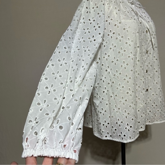 Nine West White Eyelet Women's Ruffle Collar Blouse - Picture 7 of 16